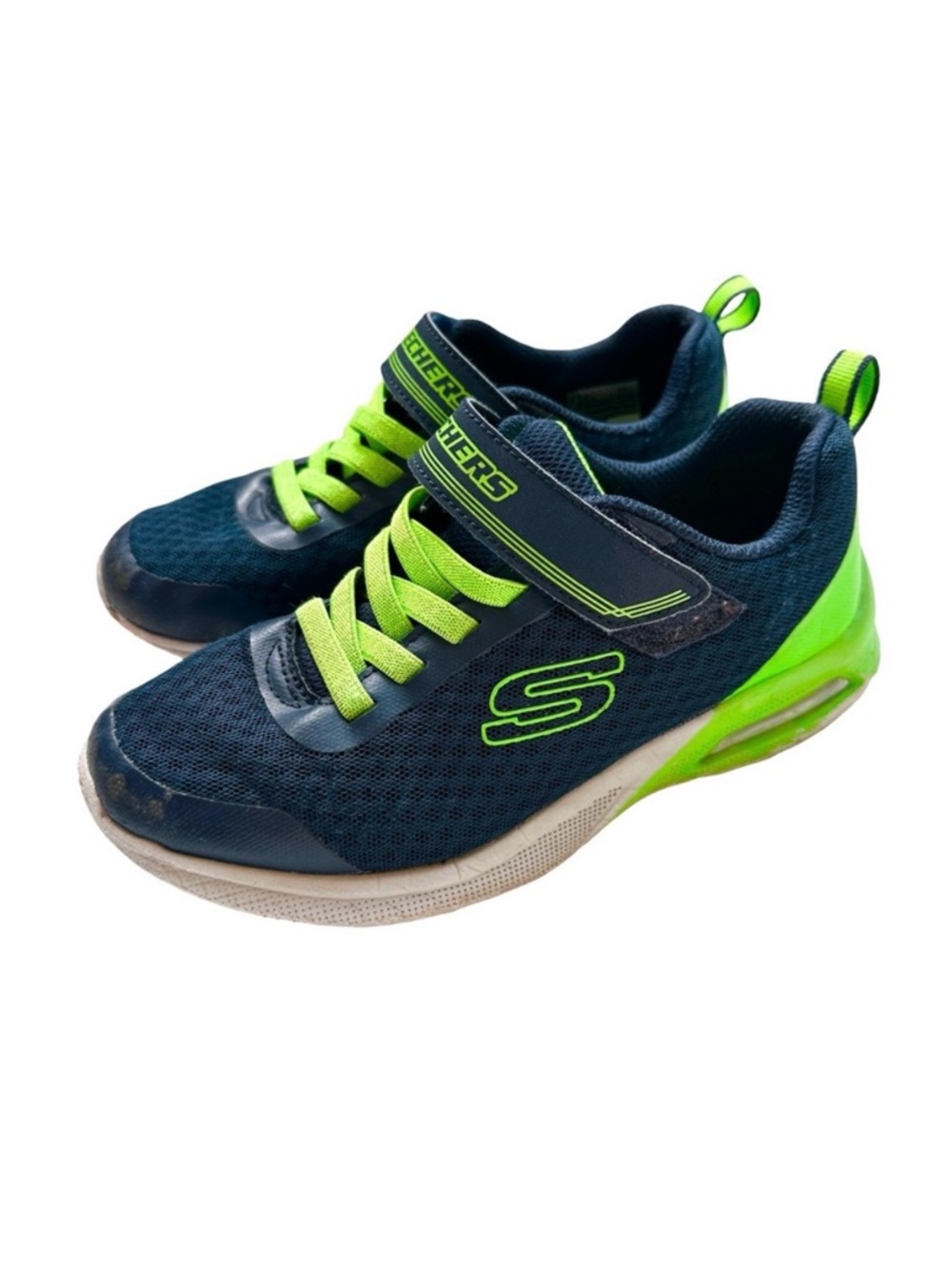 Skechers Boys Sneakers Blue Lime Mesh Velcro Wide Fit Size 2 Kids Shoes - Picture 2 of 11